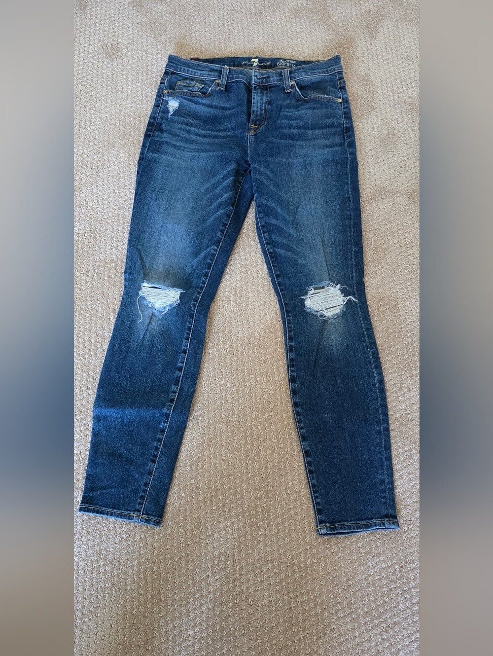 7 For All Mankind Dark Blue Distressed Skinny Jeans